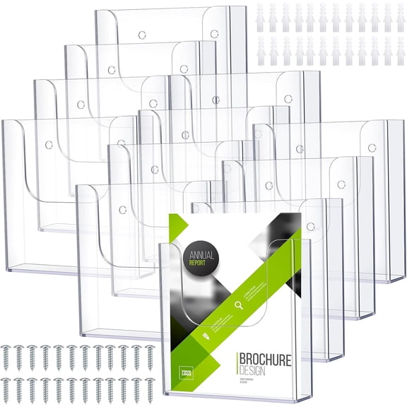 12 Pack Brochure Holder Wall Mount 6 x 9 Inch Clear Flyer Holder Magazine Pamphlet Display Stand  Wall Organizer Plastic Wall File Holder for Literature Mail Paper Document Rack Display