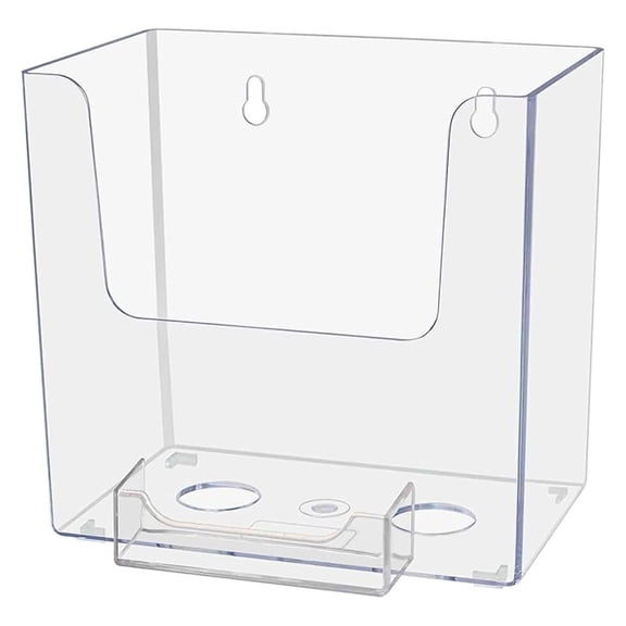 12 Pack Brochure Holder Wall Mount or Countertop 5.5" Wide with Attached 3.5" x 2" Business Card Pocket Bi Fold Menus Literature Display Clear Acrylic Holder for Retailers