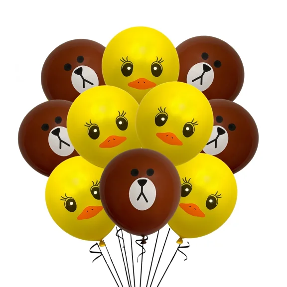 12 Pack Brown Bear Yellow Duck Party Balloons Animal Theme Birthday Baby Shower