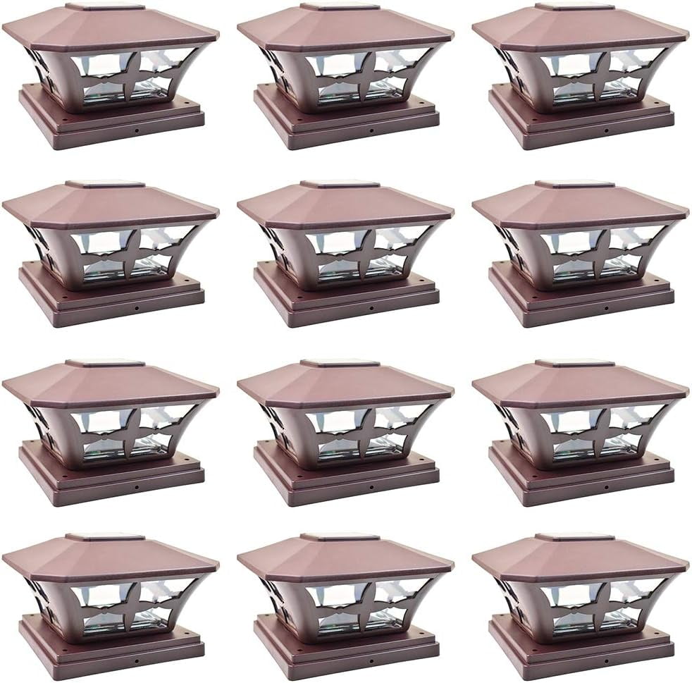 12 Pack Brown Outdoor Garden 6 x 6 Solar SMD LED Post Deck Cap Square ...