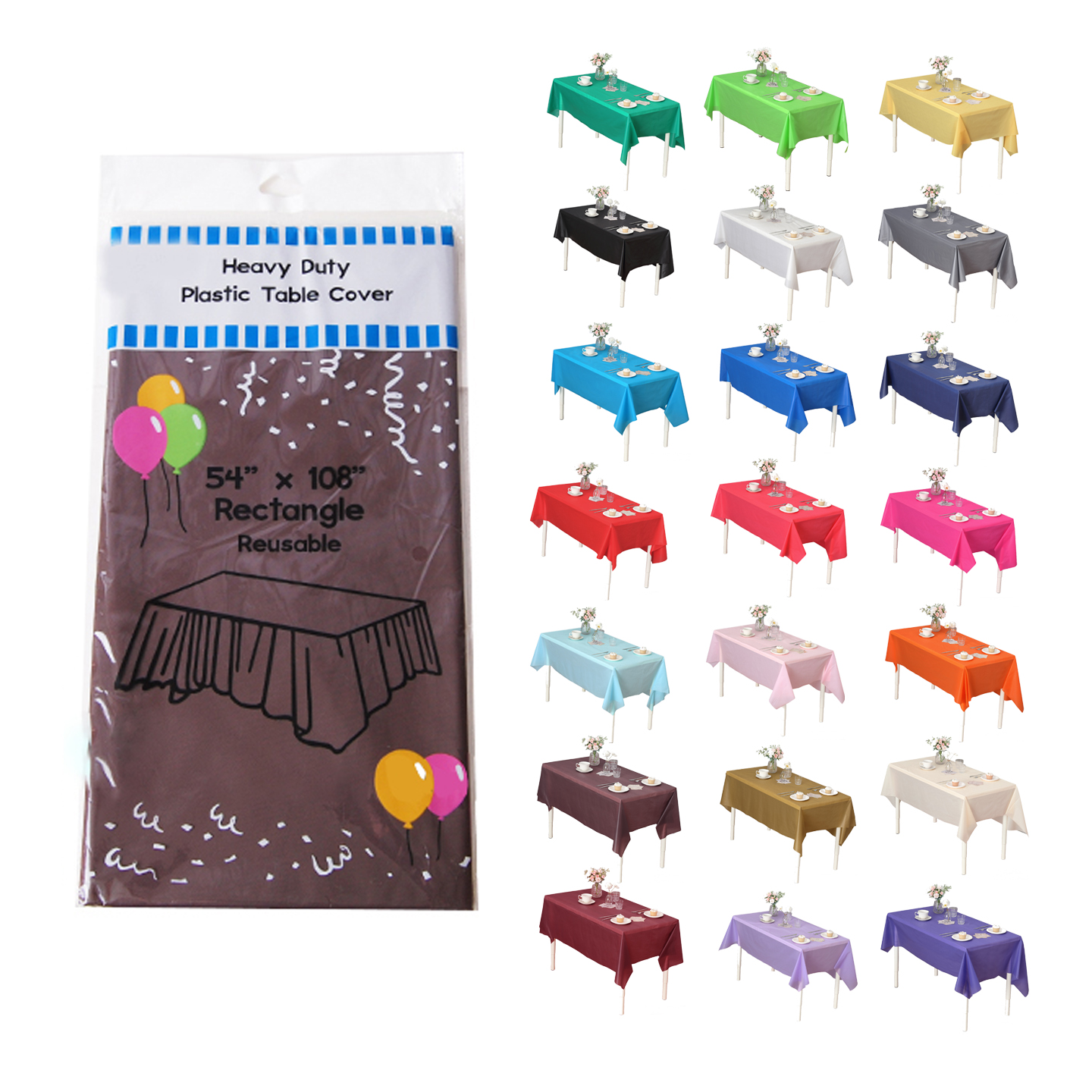 (6pack) Heavy Duty Plastic Table Covers Tablecloth (Reusable