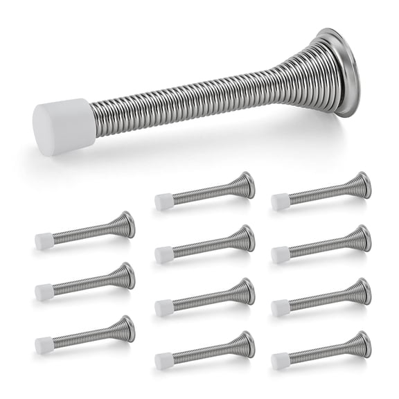 12 Pack Brushed Nickel Spring Door Stops, Spring Steel Door Stopper with Rubber Tip, Rust Resistant Wall Mount Door Holder