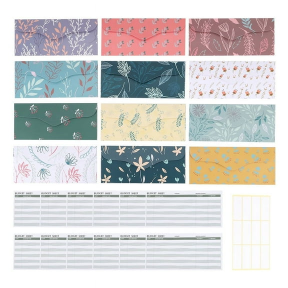 12 Pack Budget Envelopes Laminated Cash Envelope System for Money Savings with Sheets Finance Record
