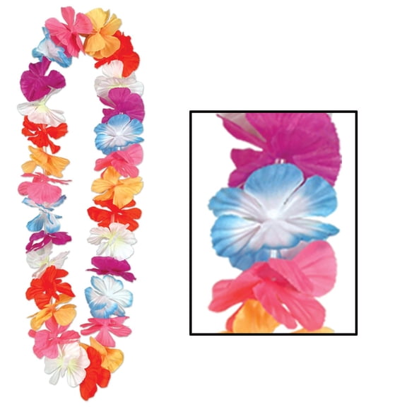 12 Pack Bulk Luau Party Silk 'N Petals Parti-Color Lei