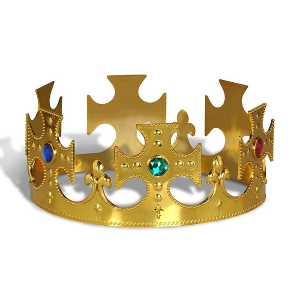 12 Pack Bulk Plastic Jeweled King's Gold Crown