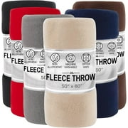 12 Pack Bulk Throw Blankets Twin Size 60"L x 50"L Hypoallergenic, Lightweight Soft Fleece Throw Blankets for Homeless, Wedding Favors, Bed, Couch, Pet Blankets, Hospital Blankets in Assorted Colors