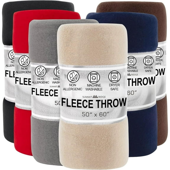 12 Pack Bulk Throw Blankets Twin Size 60"L x 50"L Hypoallergenic, Lightweight Soft Fleece Throw Blankets for Homeless, Wedding Favors, Bed, Couch, Pet Blankets, Hospital Blankets in Assorted Colors
