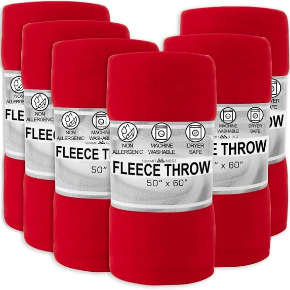 12 Pack Bulk Throw Blankets Twin Size 60"L x 50"W Hypoallergenic, Lightweight Soft Fleece Throw Blankets Bulk for Homeless, Wedding Favors, Bed, Couch, Pet Blankets, Hospital Blankets in Red