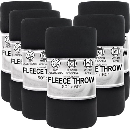 12 Pack Bulk Throw Blankets Twin Size 60x50 Hypoallergenic, Lightweight Soft Fleece Throws Bulk for Homeless, Wedding Favors, Bed, Couch, Pet, Hospital Blankets (Midnight Black Pack)