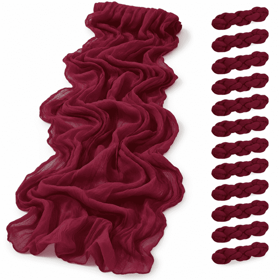 12 Pack Burgundy 17 x 108 Inch Semi Sheer Cheesecloth Table Runner ...