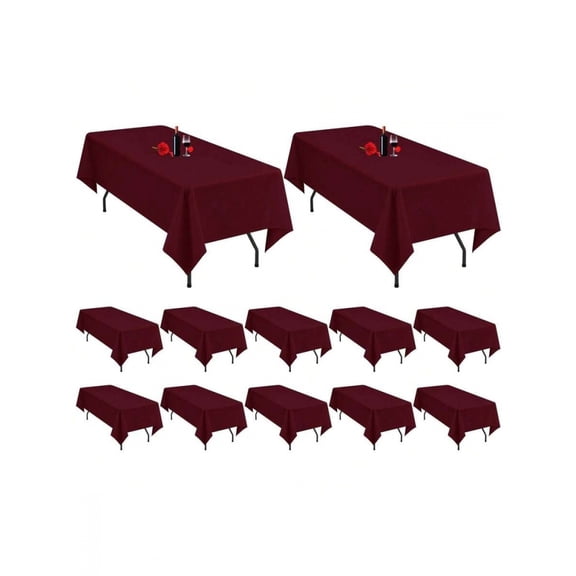 12 Pack Burgundy Tablecloth 60x126 Inch For 8 Foot Rectangle Tables Stain And Wrinkle Resistant Washable Polyester