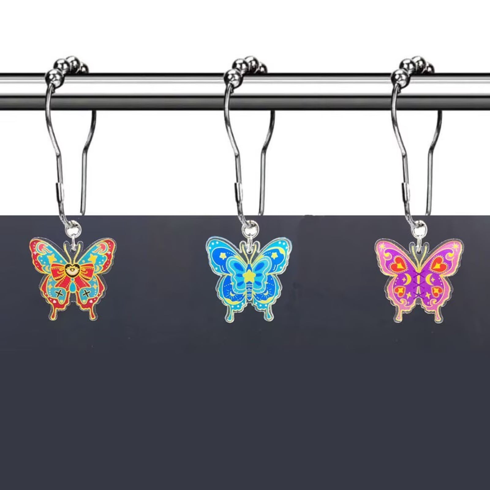 Rusty Metal Rud 12 Pack Butterfly Shower Curtain Hooks Rings, Stainless Steel Rust ...