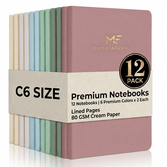 MF MENTAFLOW Business Journals with 12 Softcover C6 Pocket Notebooks, Assorted Colors, 160 Pages, 12 Count, 12 Pack
