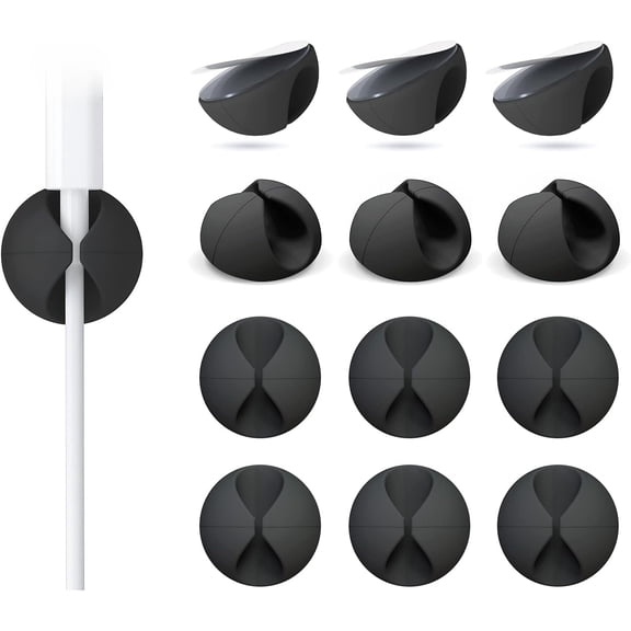 12 Pack Cable Management Kit - Adhesive Cord Clips for Desk Organization, Phone Charger Wire Holder, Mouse Cable Keeper