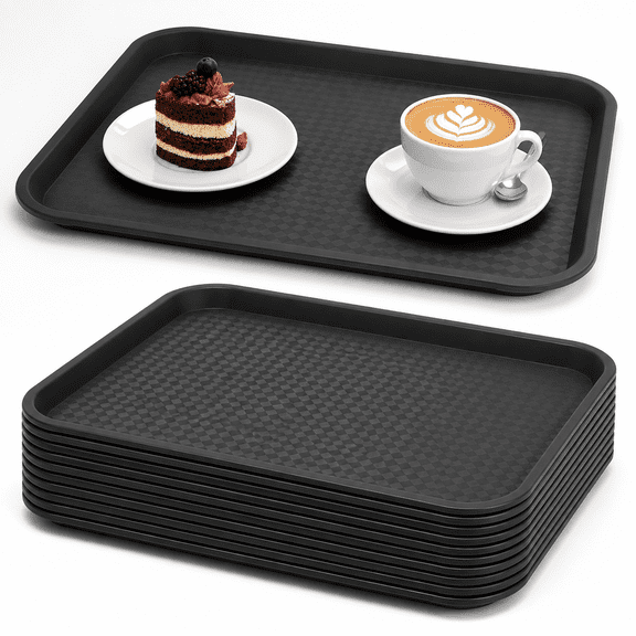 12 Pack Cafeteria Trays 13 X 10 Inch Plastic Fast Food Serving Restaurant Black Stackable Platter For Kitchen Party Dining
