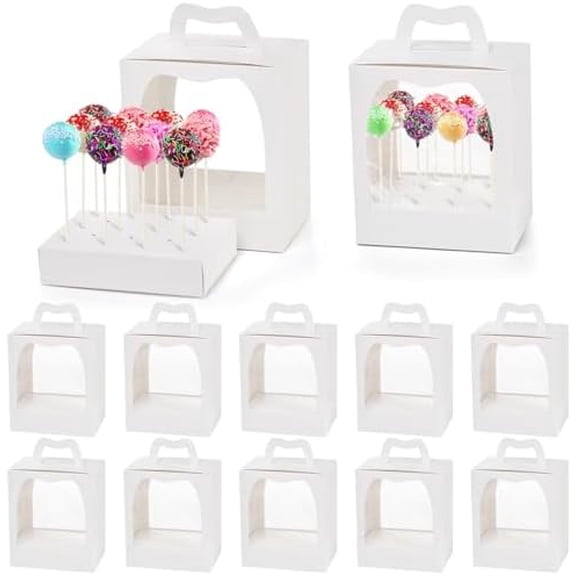 12 Pack Cake Pop Boxes, 18 Holes Cakes Pop Holder Cake Pops Packaging Boxes Gift Cakes Pop Stand Portable Lollipop Display Carriers for Wedding Birthday Baby Shower Party