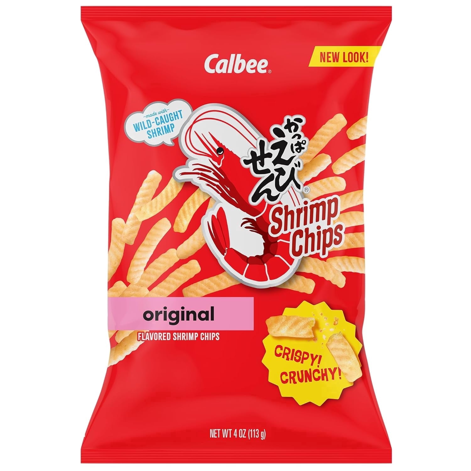 Calbee Shrimp Chips Original Flavored Wild-Caught Shrimp, Crispy Crunchy, 4 oz X 12 Pack