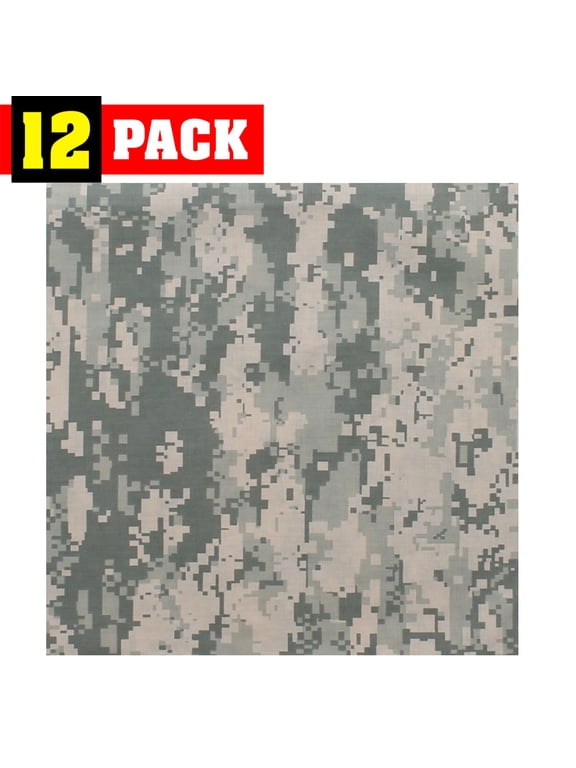 12 Pack Camo Military Bandanas, Army Camouflage Headwraps, Military Head Scarves Do-rags 100% Cotton Bandanna Covers (ACUDigitalCamouflage)