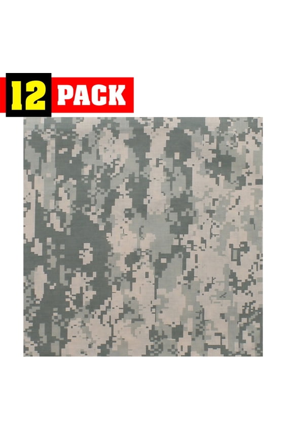 12 Pack Camo Military Bandanas, Army Camouflage Headwraps, Military Head Scarves Do-rags 100% Cotton Bandanna Covers (ACUDigitalCamouflage)