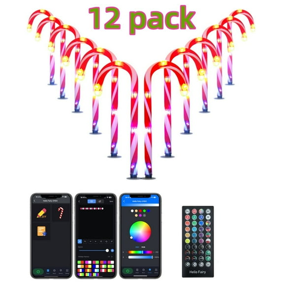 12-Pack Candy Cane Pathway Smart Lights Color Changing APP Remote Controlled Music Timer 60 LEDs for Xmas Holiday Party Patio Garden Lawn Yard