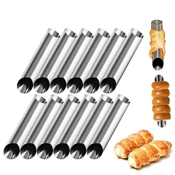 12 Pack Cannoli Shape Tubes Stainless Steel Cream Roll Shape Non-Stick Diagonally Shaped - 5 Inches