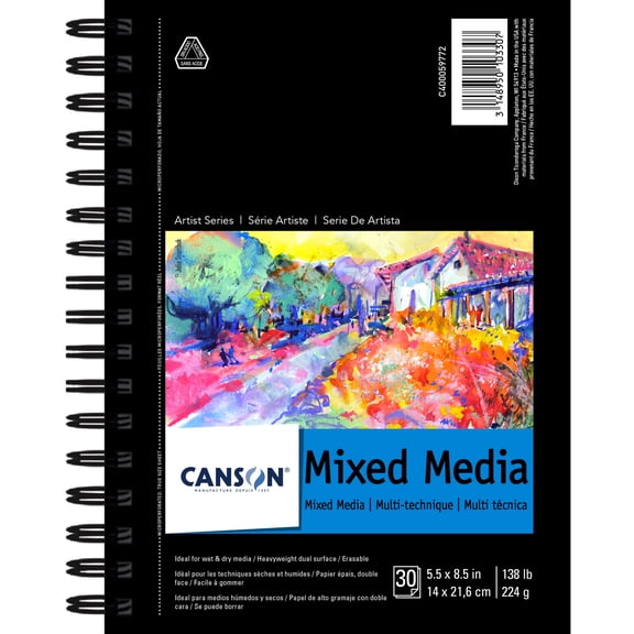 Canson Artist Series Mix Media Pad, 5.5" x 8.5", 12 Pack