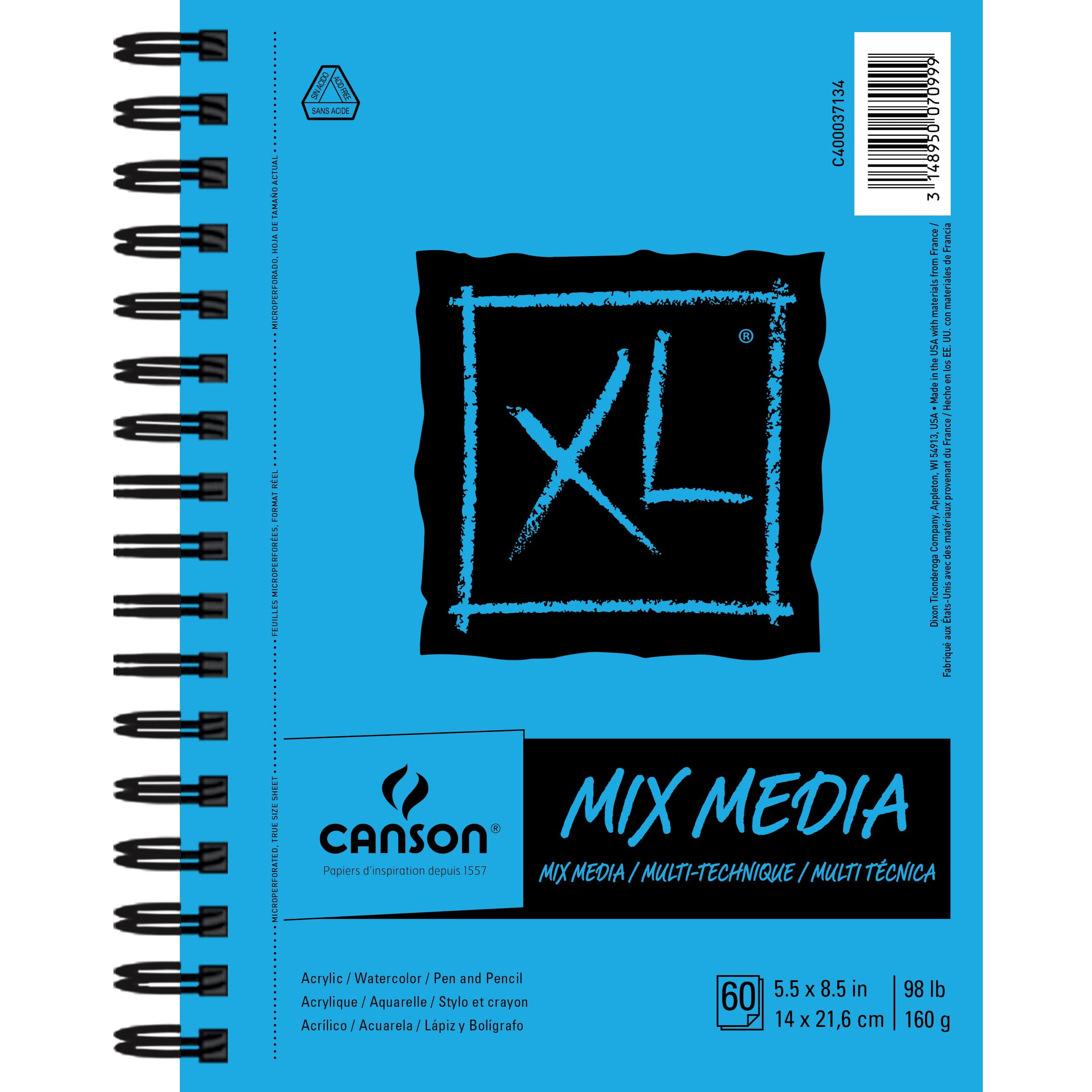 Canson XL Mix Media Spiral Bound Pad - Acid Free Heavyweight Paper, Sketch Pad for Acrylic, Watercolor, Pen and Pencil - Bulk 12 Pack