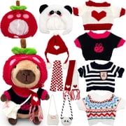 12 Pack Capybara Stuffed Animal Styling Playset, 25cm Plush Figure with Knit Tops, Hats, Scarves & Bags, Imaginative Play Toy for Children