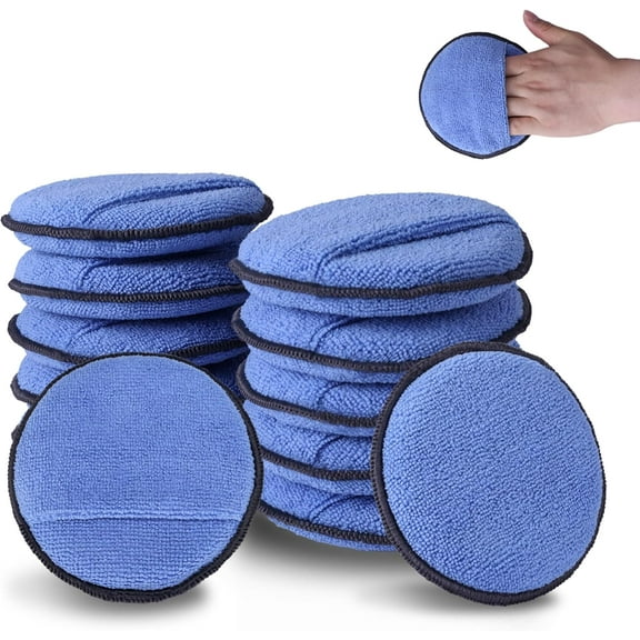 12-Pack Car Wax Applicator Pads with Finger Pocket, Microfiber Soft Foam Polishing for Detailing & Cleaning, Lint-Free, High Resilience