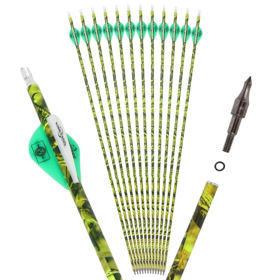 12-Pack Carbon Fiber Arrows with Rubber Feathering, Lightweight High-Strength Composite Bow Arrows for Recurve Bow, Outdoor Hunting, Archery - 6.2mm ID, 7.8mm OD, 500 Spine