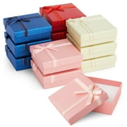 Bright Creations Cardboard Jewelry Gift Box Set - Bulk Gift Boxes with Lids & Ribbon Bows - Packaging for Rings & Necklaces - Earring Case & Bracelet Cases - Pack of 12, 3.5 x 3.5 x 1 in, 4 Colors