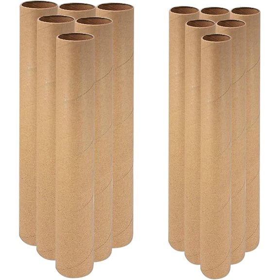 12 Pack Cardboard Tube Craft Rolls, 2 Size Empty Cardboard Tubes for Crafts, DIY Art Projects (1.2'' and 1.6''), Toilet Paper Rolls for Crafts - Long Cardboard Tubes (Brown)