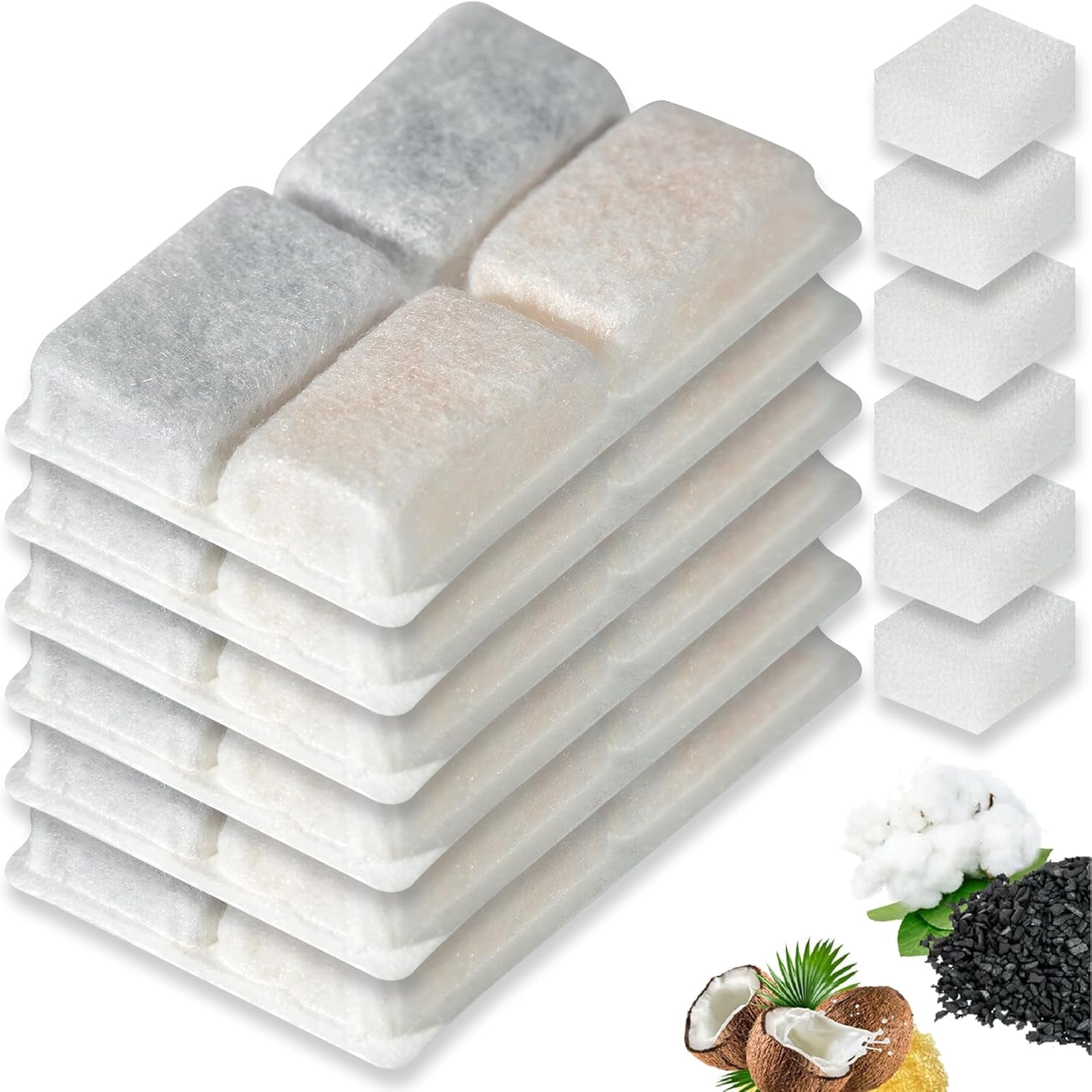 12 Pack Cat Pet Water Fountain Filter Replacement, Filters for Pet Cat Dog Water Fountain Compatible with LED 64oz/2L Square White Cat Water Fountain with Pre-Filter Foam Sponge(6+6 Packs)