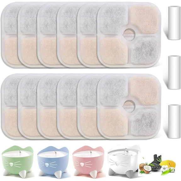 12 Pack Cat Water Fountain Filter Replacement Compatible with Catit PIXI Cat Drinking Fountain, Cat it Water Filters Keep Your Pet Healthy and Hydrated(12+3)