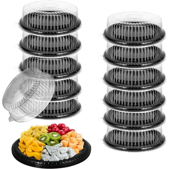 12 Pack Catering Trays with Lids, Round 12 Inch Veggie Tray with Lid, Disposable Fruit Tray for Parties, Catering Trays for Serving Snack, Appetizer, Fruit, Veggie and Sandwich