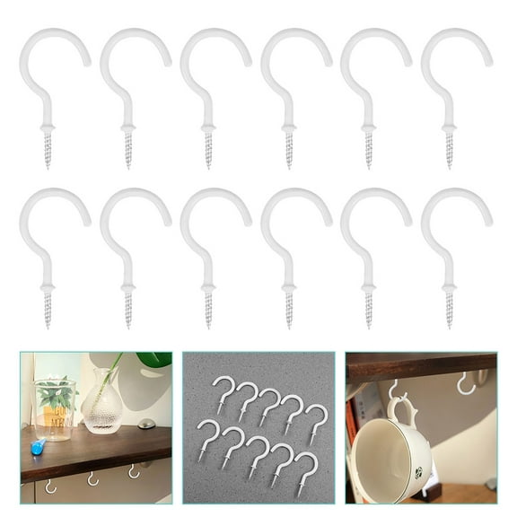 12-Pack Ceiling Hooks (1.25") - Heavy-Duty Screw-In Plant Hangers (50lb Capacity)