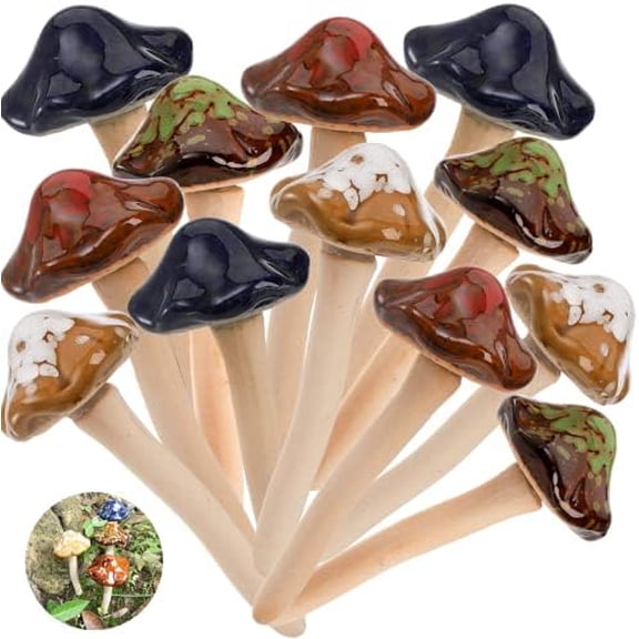 12 Pack Ceramic Garden Mushrooms, Lawn Ornament Decor Mushrooms for Fairy Garden, Yard, Indoor, Outdoor, 4.7 Inch$$Garden & Patio