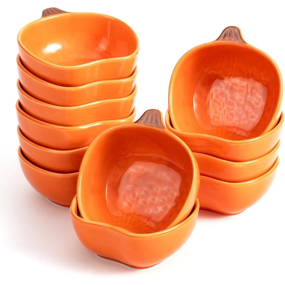 12 Pack Ceramic Pumpkin Bowls, 6 oz Small Fall Ramekins, Pumpkin Shaped Dishes for Halloween Thanksgiving Candy Snack Dip Sauce, Orange Mini Bowls for Autumn Party Decor