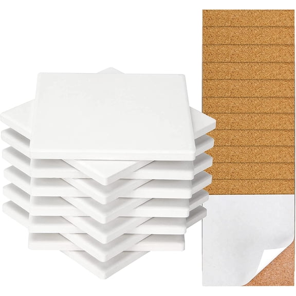 12 Pack Ceramic Tile for Crafts Coasters, 4 Inches Square Unglazed Blank Ceramic Costers with Cork Backing Pads for Acrylic Pouring, DIY Make Own Coasters, Painting Projects, Decoupage