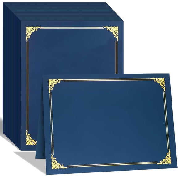 12 Pack Certificate Holders with Foil Border Diploma Covers for Letter Size 8.5x11 , Awards, Graduation, and Document Papers,Cardstock (Navy Blue)