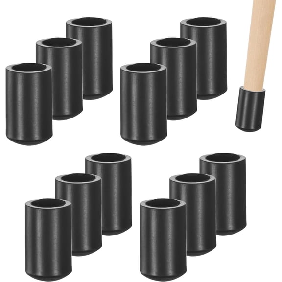 12-Pack Chair Leg Caps, 1/4 Inch(6mm) PVC Floor Protectors for Folding Chairs/Metal Chairs/Furniture Table/Hardwood Floors, Round Non-Slip Cover End Tips [Black]