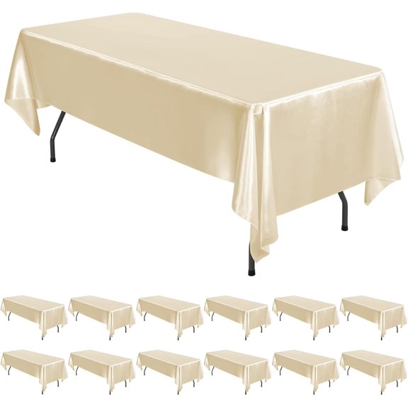 12 Pack Champagne Satin Tablecloth, 57 x 108 Inch Silky Satin Table Cloth, Rectangle Bright Silk Tablecloth Smooth Fabric Table Covers Overlay Silky Table Decoration for Wedding Party Banque