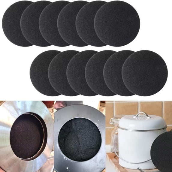 12-Pack Charcoal Filters For Kitchen Compost Bin, 6.7 Inch Round Activated Carbon Replacement Filters For Countertop Pail And Home Bucket, Controls Odor Effectively