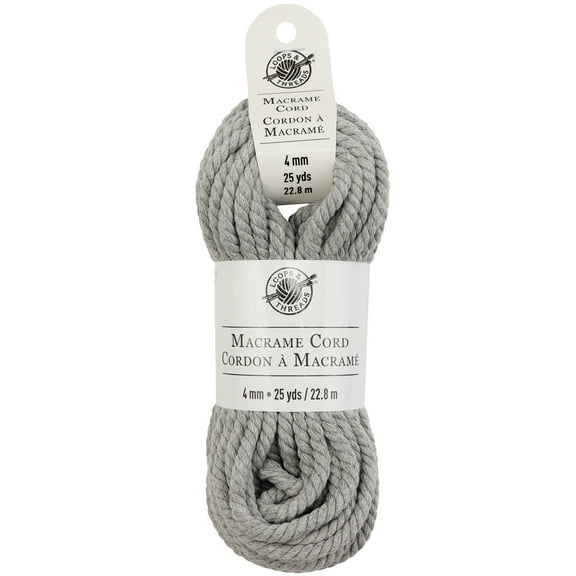 12 Pack: Charcoal Macrame Cotton Cord by Loops & Threads - 75ft.