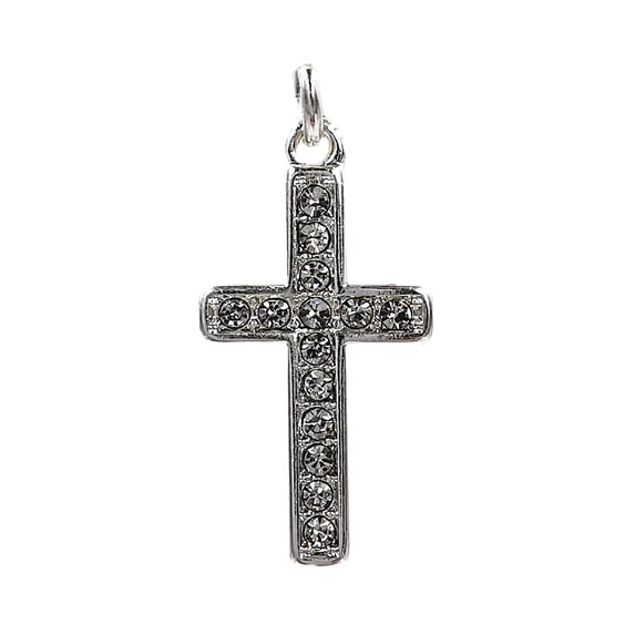 Bead Landing Charmalong Silver-Plated Pave Cross Charm, 12 Pack