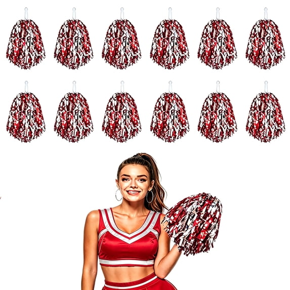 12-Pack Cheerleading Pom Poms, Metallic Pom Poms Bulk with Handles, Plastic Sports Pom Poms for Cheerleading, Dance & Parties