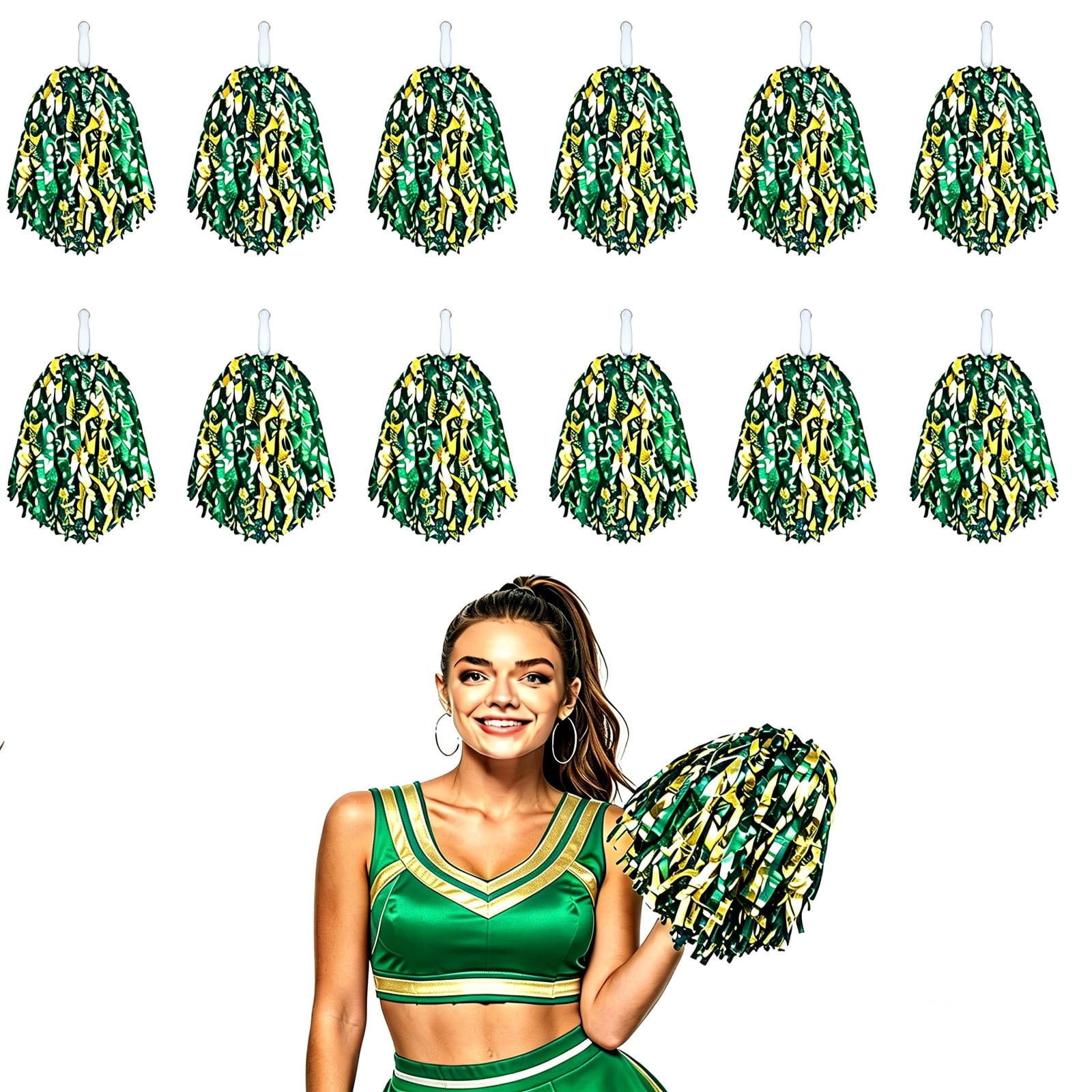 12-Pack Cheerleading Pom Poms, Metallic  Pom Poms Bulk with Handles, Plastic Sports Pom Poms for Cheerleading, Dance & Parties