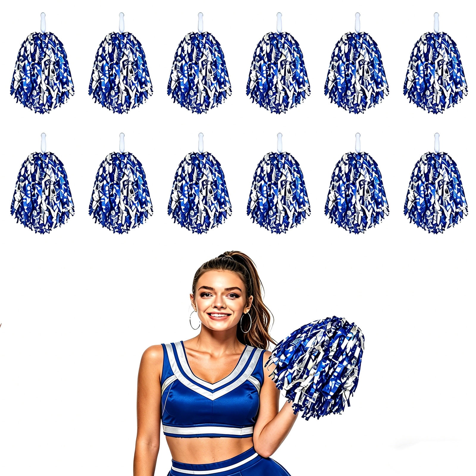 12-Pack Cheerleading Pom Poms, Metallic  Pom Poms Bulk with Handles, Plastic Sports Pom Poms for Cheerleading, Dance & Parties