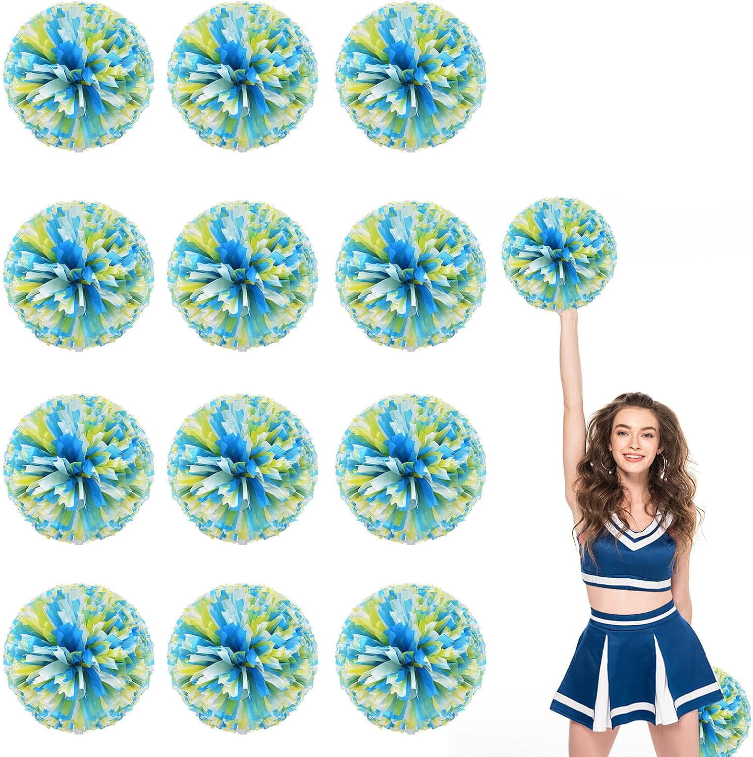 12 Pack Cheerleading pom poms,Cheer pom poms Sports Dance Cheer Plastic Pom Poms Cheerleading for Sports Team Spirit Cheering (Blue+Pink+White)