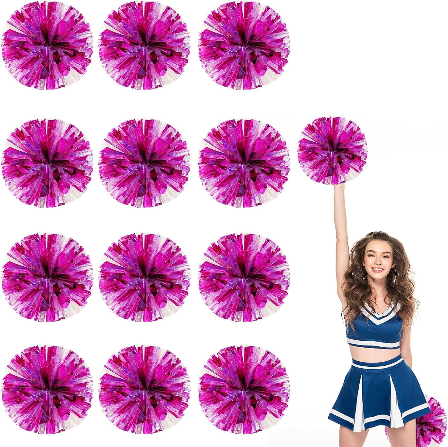 12 Pack Cheerleading pom poms,Cheer pom poms Sports Dance Cheer Plastic Pom Poms Cheerleading for Sports Team Spirit Cheering (Colorful+Blue)